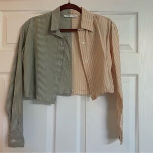 Vanilla Star Green and Tan Cropped Shirt
